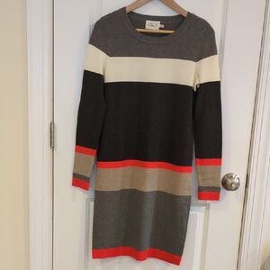 Eliza J Gray and Cream Color-Block Crew Neck Knit Dress - One Size